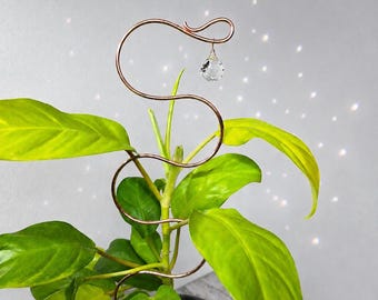 Plant Trellis, Crystal Suncatcher Plant Stakes, Copper Garden Decor, Houseplant Design