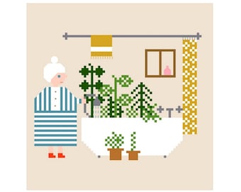 cross stitch pattern PDF Washing the House Plants