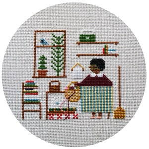 cross stitch pattern PDF Tidying Up image 1