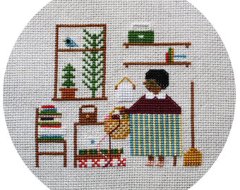 cross stitch pattern PDF Tidying Up