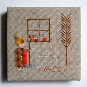 cross stitch pattern PDF Raking Leaves