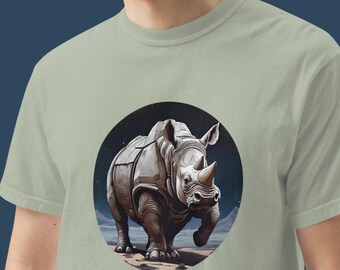 space rhino nerdy apparel ready for science fiction battle animals graphic tee