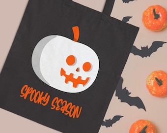Halloween Cotton Canvas Tote Bag: Spooky Pumpkin Design