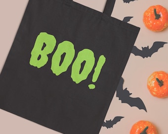 Halloween Cotton Canvas Tote Bag: Trick-or-Treat Candy Bag