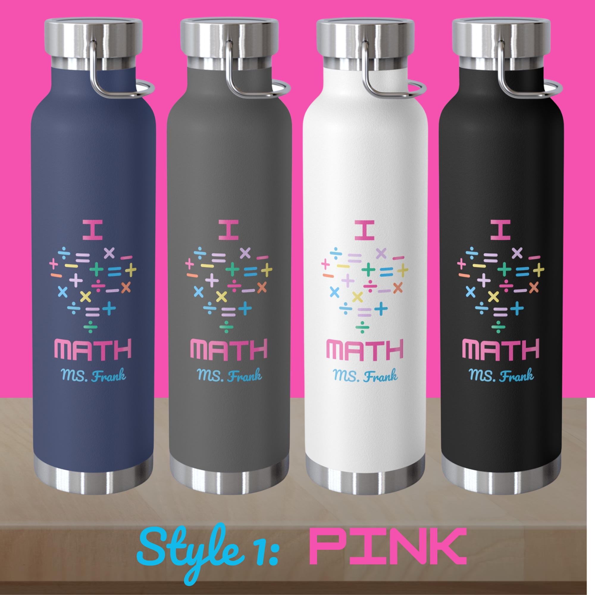 Personalized Math Teacher Water Bottle: Insulated 22oz Flask - Etsy