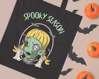 Halloween Cotton Canvas Tote Bag: Trick-or-Treat Candy Bag