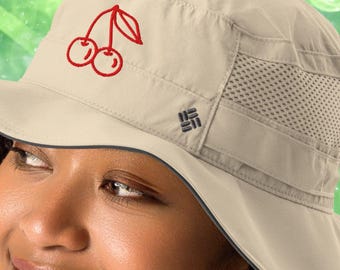 cherry sun hat, embroidered Columbia booney hat