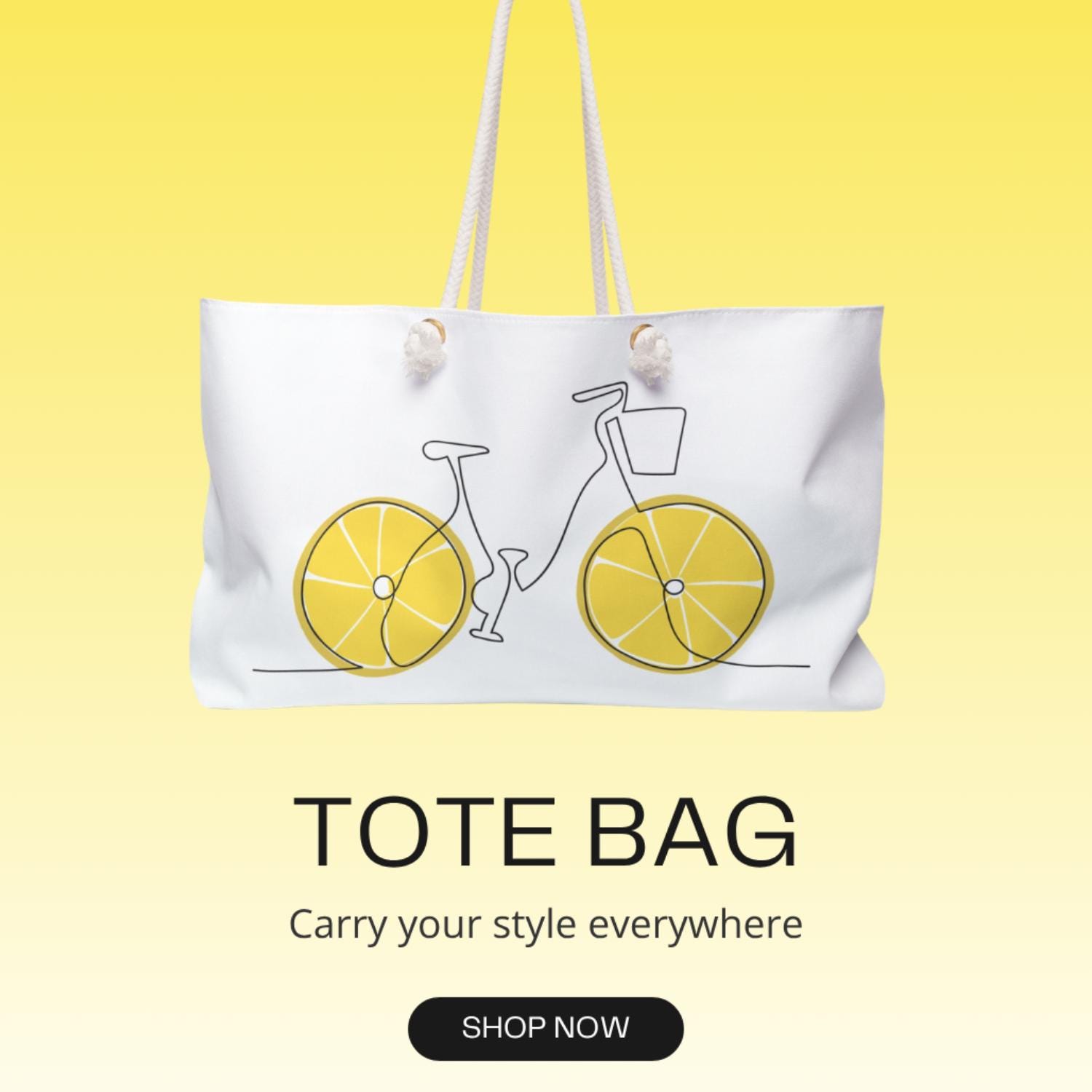 Lemon Bicycle Beach Bag: Summer Weekender Tote - Vacation Handbag