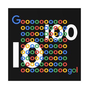 May include: Black square graphic with the word "Google" spelled out with colorful circles and the numbers "100" in white. The word "gol" is at the bottom right corner.