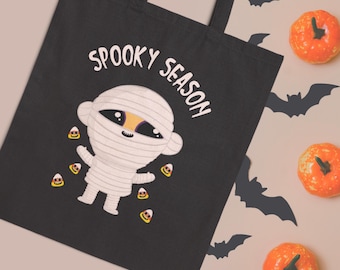 Halloween Cotton Canvas Tote Bag: Trick-or-Treat Candy Bag