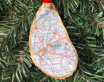 Athens Georgia Map Oyster Shell Ornament