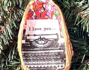 Vintage Typewriter I Love You Oyster Shell Ornament