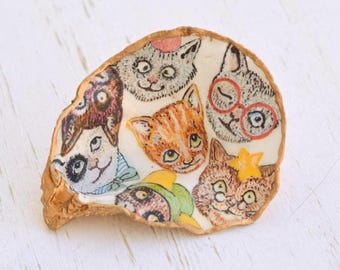 Whimsical Cats Oyster Shell Trinket Dish