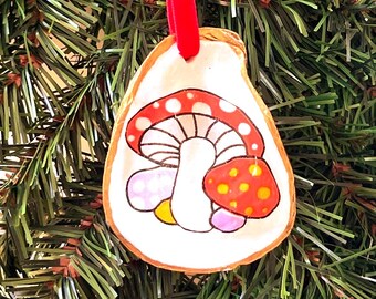 Retro Mushrooms Oyster Shell Ornament