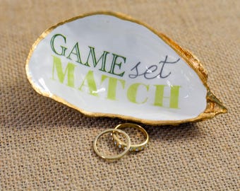 Tennis Game Set Match Oyster Shell, Trinket Dish, Handmade