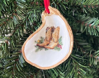 Christmas Cowboy Boots Oyster Shell Ornament