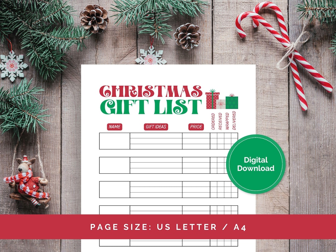 Christmas Gift List Tracker, Printable Holiday Planner (digital ...