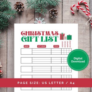 Christmas Gift List Tracker, Printable Holiday Planner (Digital Download)