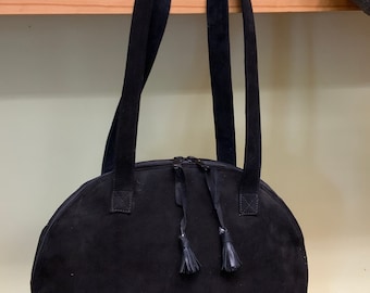 Bowling Bag in Soft Black Suede Goat Skin