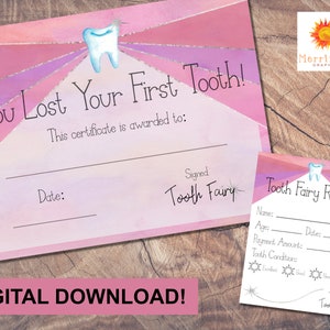 Printable Tooth Fairy Certificate and Receipt