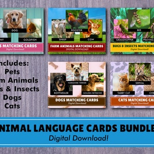 Animal Bundle Matching Language Cards | Digital Download | Montessori Inspired | Homeschool