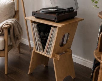 Record Player Stand: Modern Wooden Vinyl Storage Rack for Turntable Display