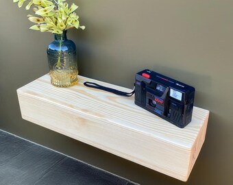 Floating Wooden Shelf with Hidden Drawer: Minimalist Wall Storage Solution