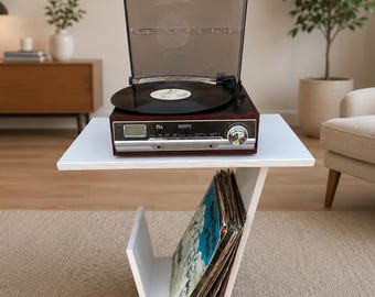 Record Player Stand: Wooden Media Console with Vinyl Album Storage