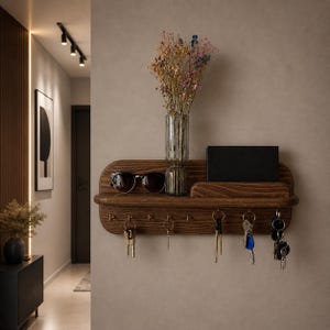 Key Holder: Wooden Wall Shelf for Entryway Organization and Storage