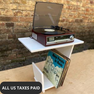 Wooden Record Player Stand: Modern Holder with Vinyl Storage for Music Lovers