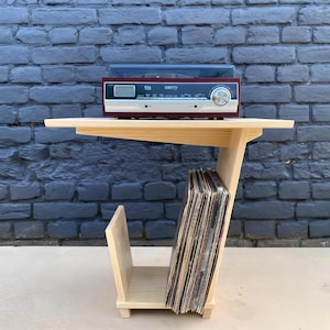 record player stand with vinyl storage made of solid wood/ wooden vinyl record stand/ compact turntable stand/ vinyl console table