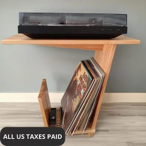 Record Player Turntable Stand: Wooden Record Console Table with Storage Shelf