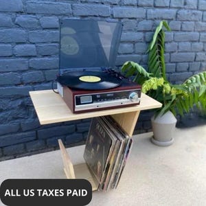 Record player table,record player stand with vinyl storage made of solid wood,vinyl console in the living room,turntable stand,media console