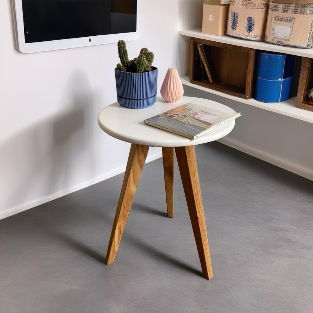 Round Oak Side Table: Minimalist Design for Living Room, Coffee or ...