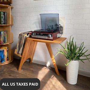 Record player table with vinyl storage made of solid wood/record player stand small/wooden turntable stand/record player storage stand