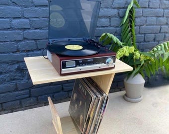 Wooden Vinyl Record Player Stand with Storage: Modern Media Cabinet and Vinyl Display Shelf