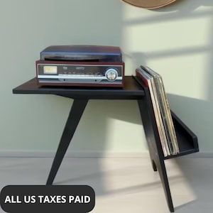 Record player stand with vinyl storage made of solid wood/wooden turntable stand/record player table/vinyl holder/gift for a music lover