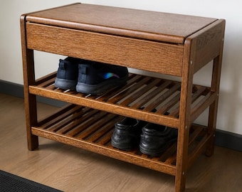 Shoe Bench: Wooden Storage Bench with Hidden Compartment and Cushioned Seat for Entryway