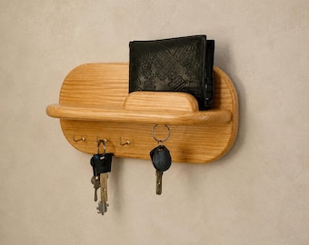 Schlüsselhalter: An der Wand befestigter hölzerner Schlüsselhalter mit Regal, Eingangsbereich-Organizer mit Magneten