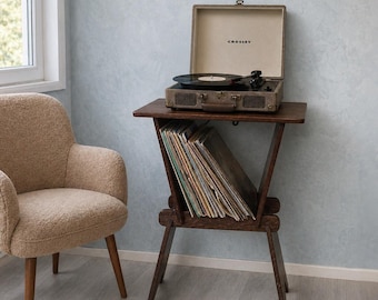 Record Player Stand: Wooden Vinyl Record Storage with Shelf for Turntable and Audio Equipment