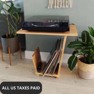 record player stand solid wood, vinyl storage stand,turntable console with storage for LPs, Best record player stand small apartment