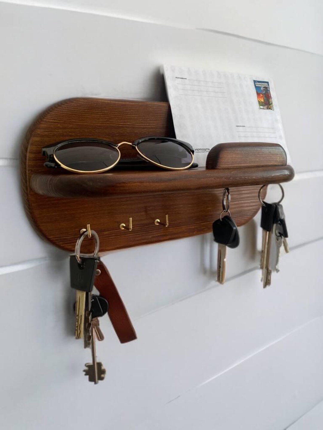 Rustic Wooden Key Rack - Customizable Wall Organizer, Small Wall ...