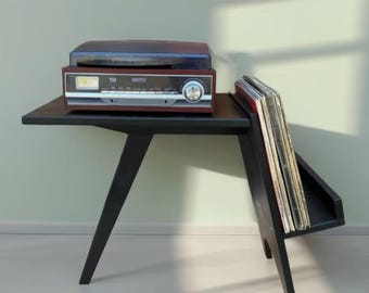 Record player stand with vinyl storage made of solid wood/wooden turntable stand/record player table/vinyl holder/gift for a music lover