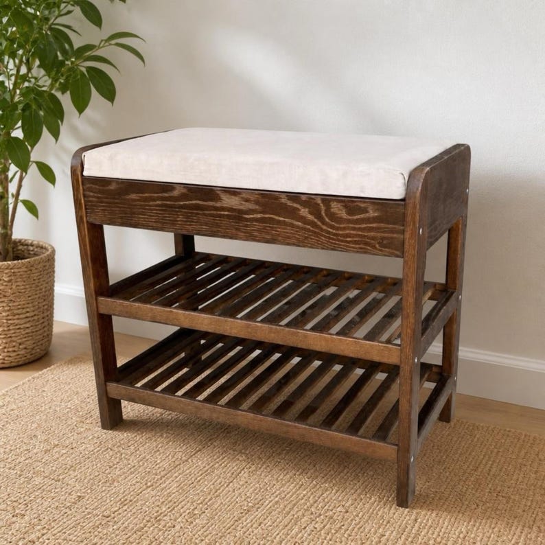 Shoe Bench: Wooden Entryway Bench with Hidden Storage and Cushioned Seat image 16