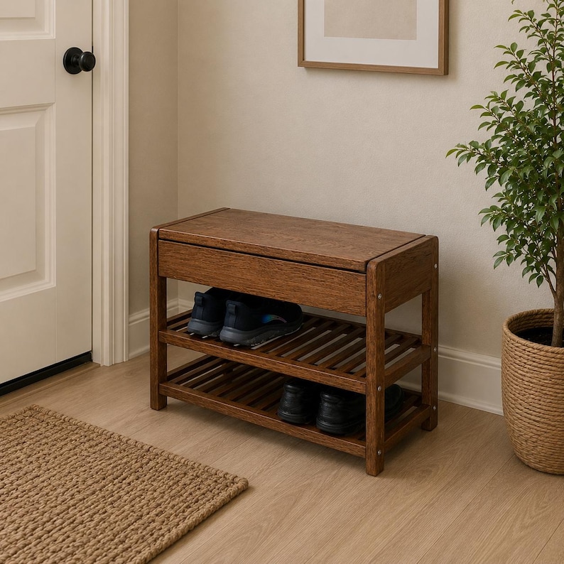 Shoe Bench: Wooden Entryway Bench with Hidden Storage and Cushioned Seat image 20