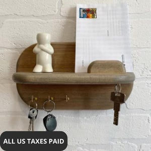 houten sleutelhouder, rustieke organisator van de hal, kleine sleutelhouder voor aan de muur, plank sleutelhouder, sleutelhaakbord voor muur