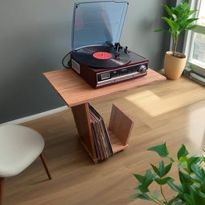 wooden record player stand | turntable stand with vinyl storage | Handmade eco-friendly media console