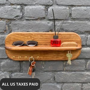 Wooden key holder for wall with floating shelf. Key hook board for entryway.  Floating shelf organizer for keys. Small key holder