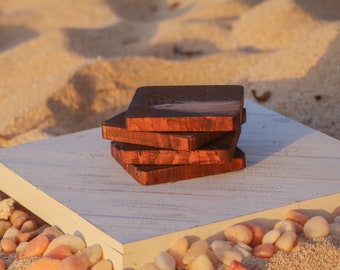 Juego de 4 posavasos hawaianos elegantes y duraderos hechos a mano de madera rústica hechos a mano en la playa