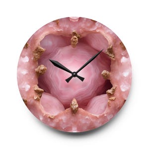 Pink Quartz  Geode-look Unique Design Acrylic Wall Clock Agate  Lover Gemologist Gift Nature Lover Rock Gift